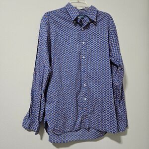 Ralph Lauren Mens XL Blue Orange Floral Geometric Button Down Shirt Long Sleeve